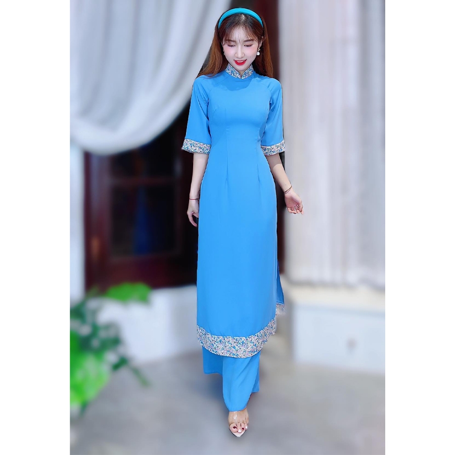Áo Dài Châu Tôn Phối Hoa AD8003 (áo lẻ)