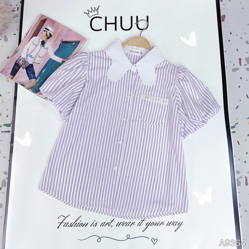 Áo Sọc Cổ Bướm A9364