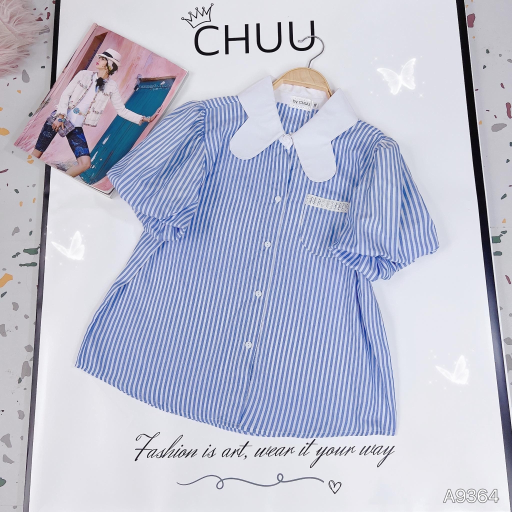 Áo Sọc Cổ Bướm A9364