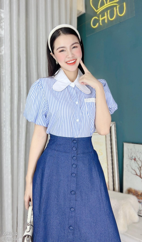 Áo Sọc Cổ Bướm A9364