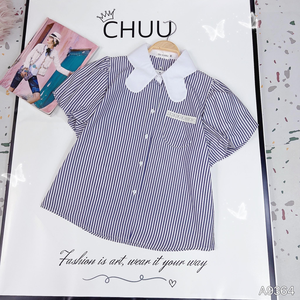 Áo Sọc Cổ Bướm A9364
