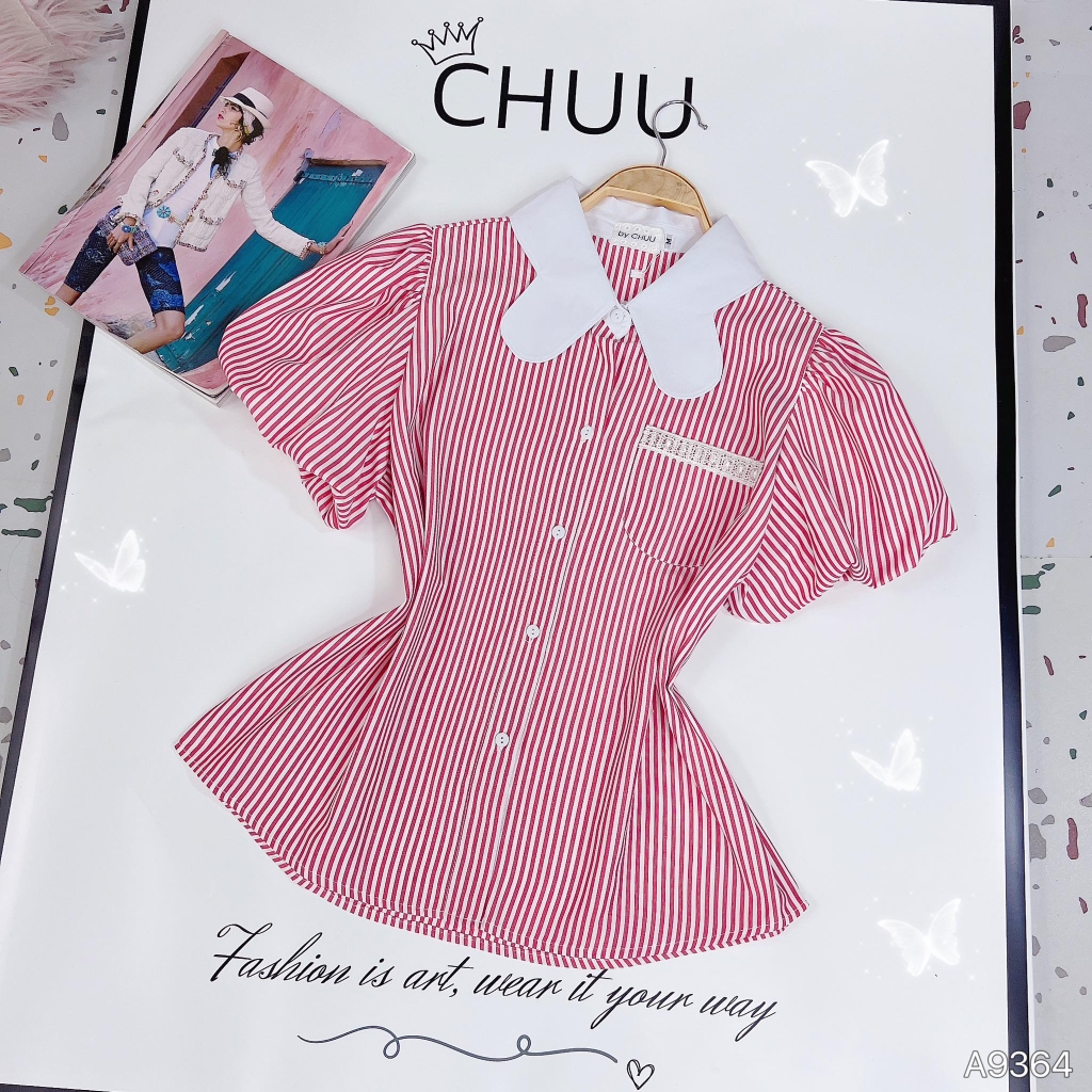 Áo Sọc Cổ Bướm A9364