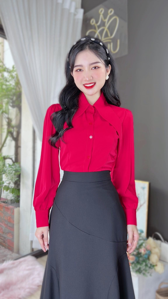 Áo Sơ Mi Lụa Lạnh Cổ Nhọn A8077