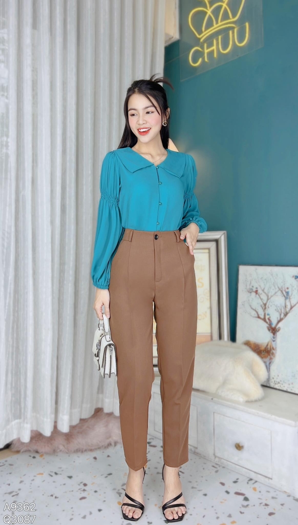 Áo Sơ Mi Cổ Nhọn Tay Nhún A9362
