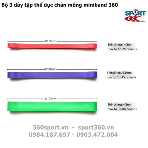 Bộ 3 dây tập mông chân miniband 360