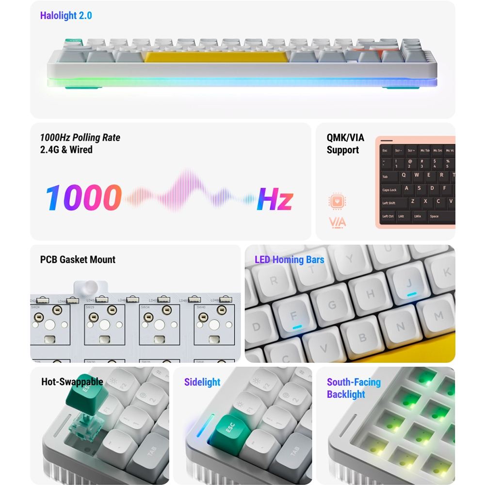 Bàn phím cơ không dây Nuphy Halo75 V2 RGB Hotswap (Nuphy Sw)