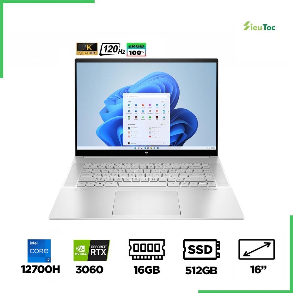 Laptop HP Envy 16-h0034TX 6K7G0PA (i7-12700H, RTX 3060 6GB, Ram 16GB DDR5, SSD 512GB, 16 Inch 120Hz WQXGA)