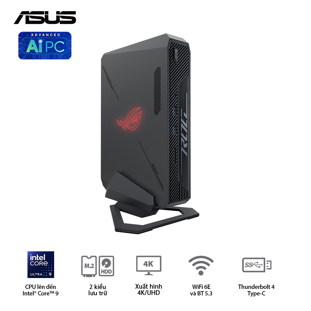 Máy tính Mini PC ASUS ROG NUC RNUC14SRKU9189A0I (Ultra 9 185H, RTX 4070 8GB, RAM 32GB DDR5, SSD 1TB, Win 11)