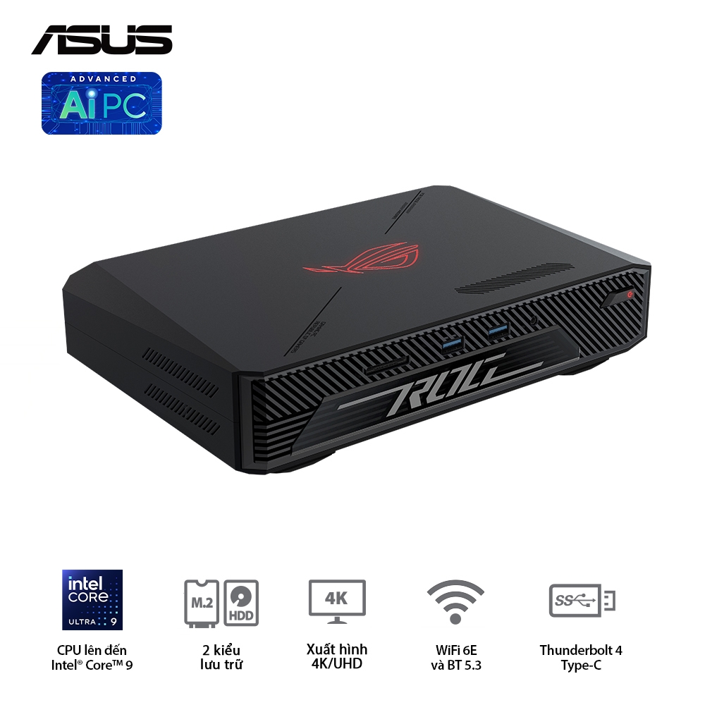 Máy tính Mini PC ASUS ROG NUC RNUC14SRKU9189A0I (Ultra 9 185H, RTX 4070 8GB, RAM 32GB DDR5, SSD 1TB, Win 11)