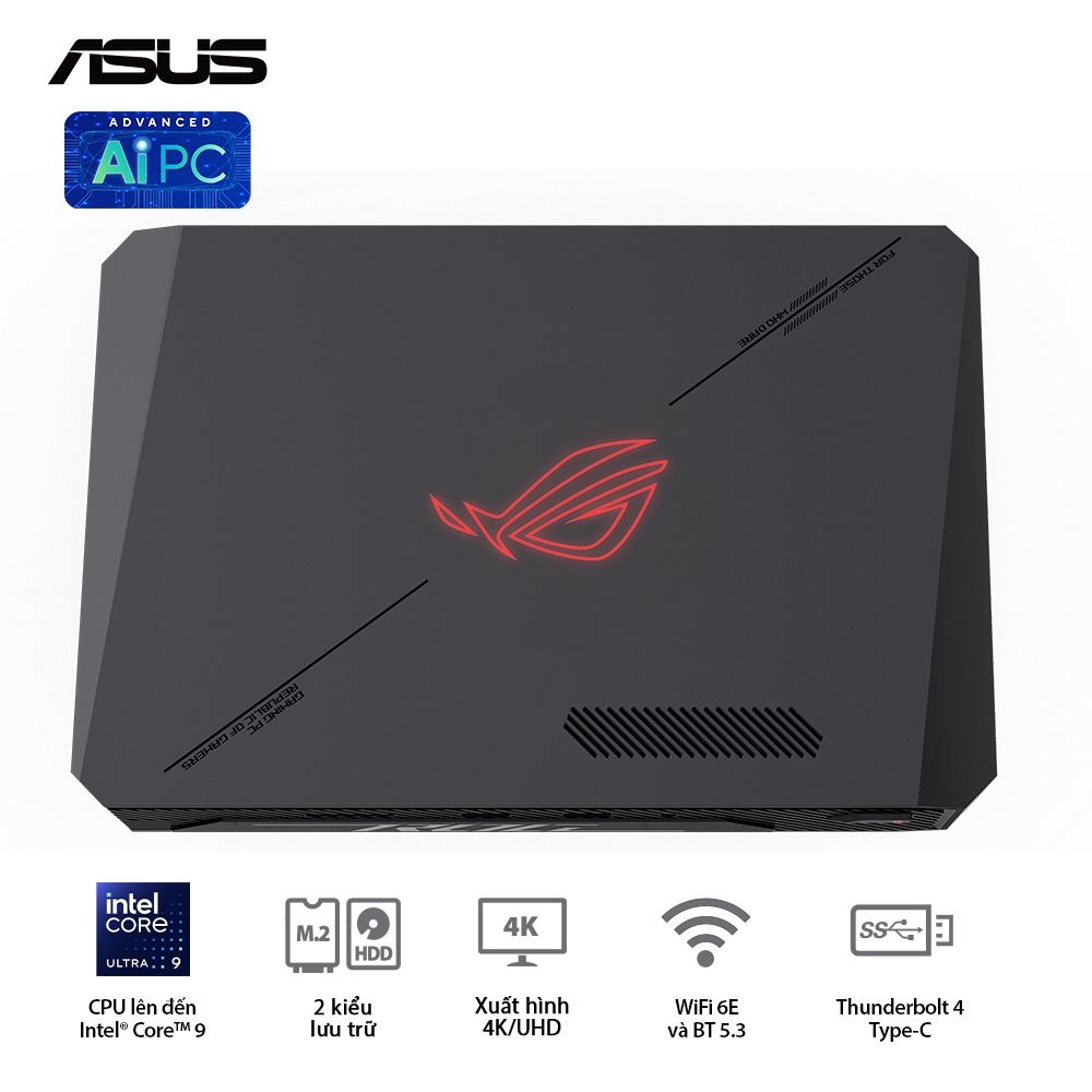 Máy tính Mini PC ASUS ROG NUC RNUC14SRKU9189A0I (Ultra 9 185H, RTX 4070 8GB, RAM 32GB DDR5, SSD 1TB, Win 11)