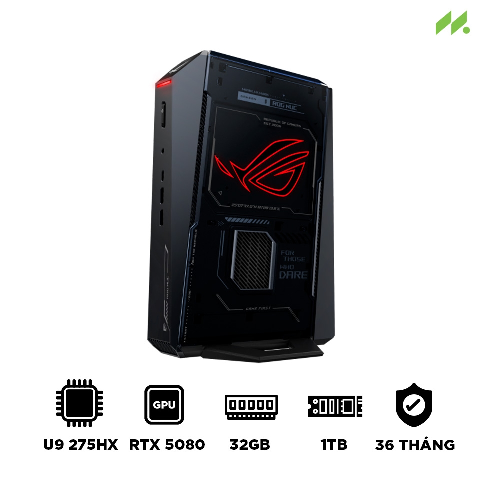 Máy tính Mini PC ASUS ROG NUC RNUC15JNK9X289A0 (Ultra 9 275HX, RTX 5080 16GB GDDR7, RAM 32GB DDR5, SSD 1TB, Win 11)