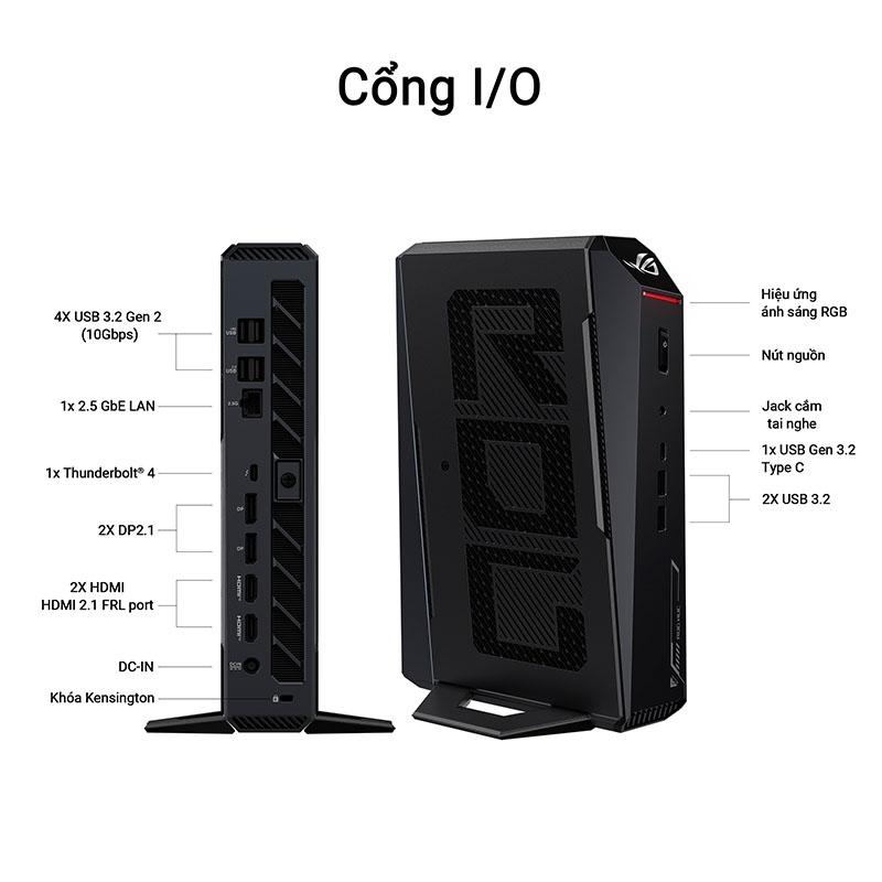 Máy tính Mini PC ASUS ROG NUC RNUC15JNK9X289A0 (Ultra 9 275HX, RTX 5080 16GB GDDR7, RAM 32GB DDR5, SSD 1TB, Win 11)