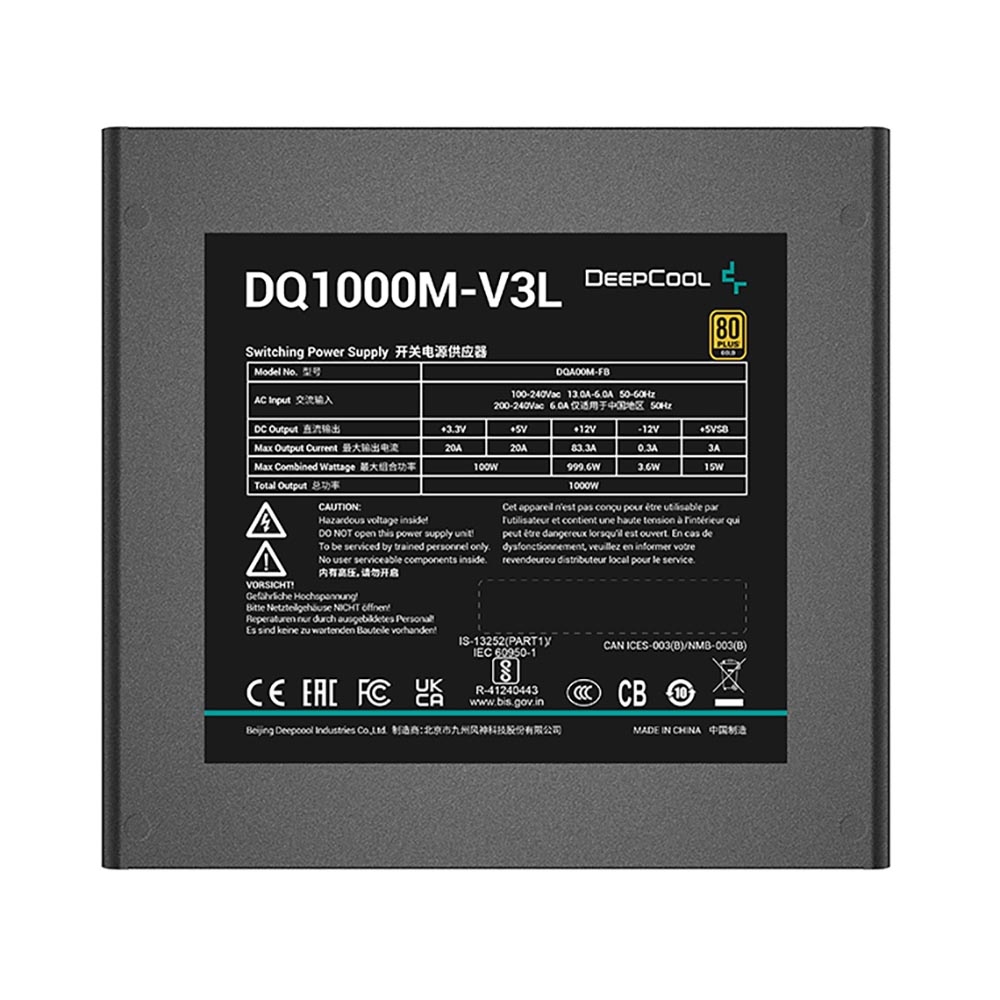 Nguồn máy tính Deepcool DQ1000M-V3L 1000W 80 Plus Gold R-DQA00M-FB0B-EU
