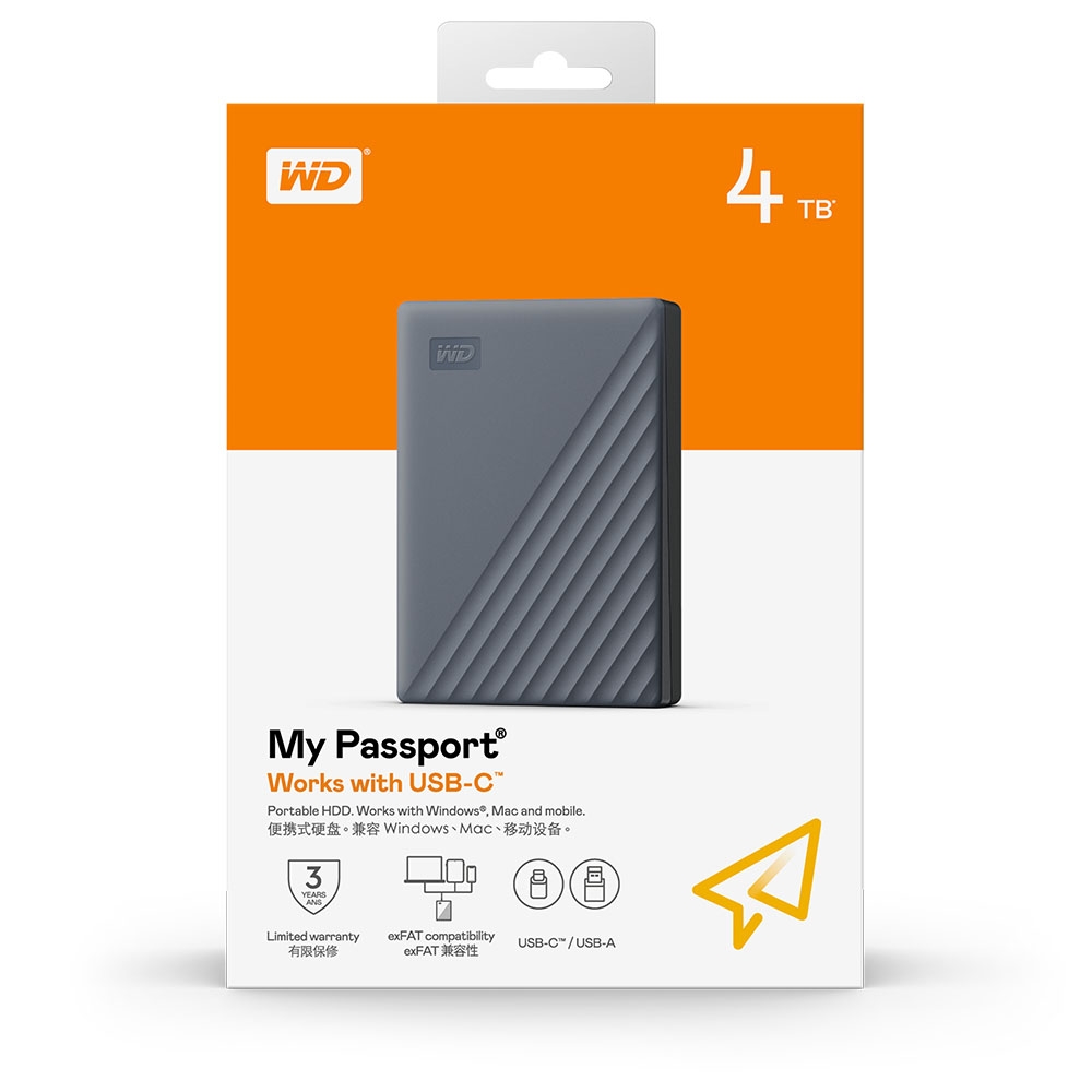 Ổ cứng di động Western Digital My Passport 4TB Works with USB-C WDBRMD0040BGY-WESN