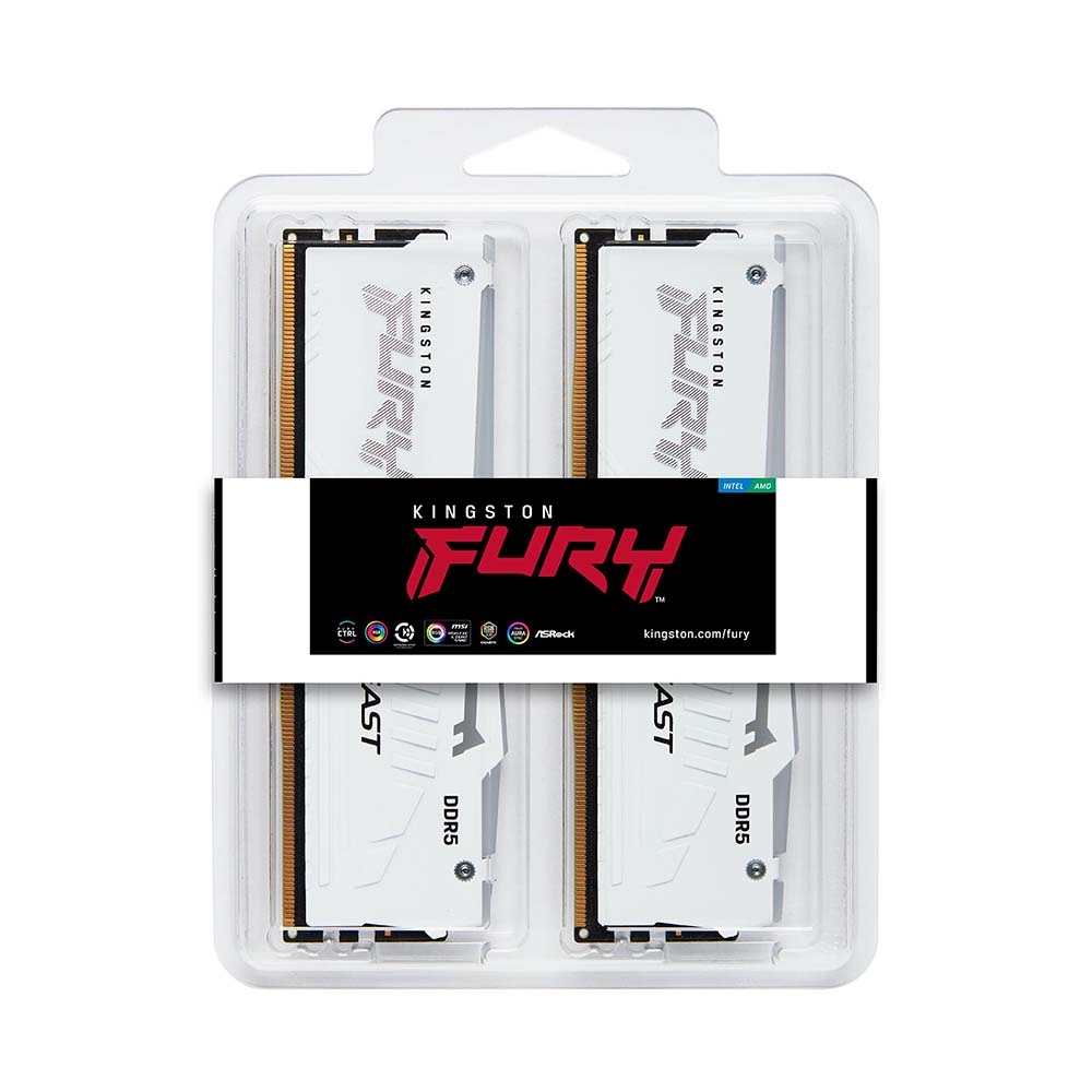 Ram PC Kingston Fury Beast White RGB 32GB 5600MHz DDR5 (2x16GB) KF556C40BWAK2-32