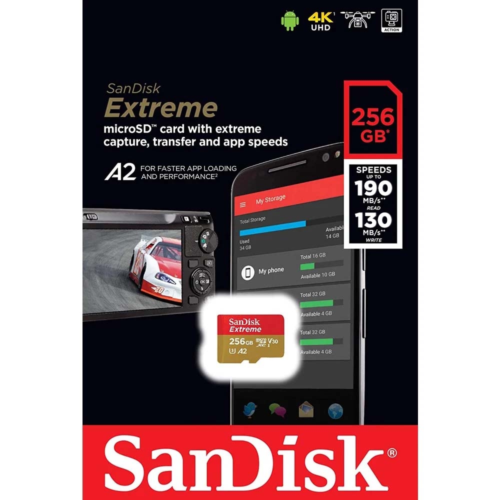 Thẻ Nhớ MicroSDXC SanDisk Extreme V30 A2 256GB 190MB/s SDSQXAV-256G-GN6MN