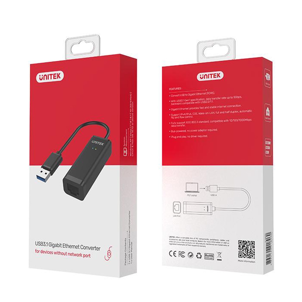 Cáp chuyển Gigabit Lan sang USB 3.0 Unitek Y-3470BK