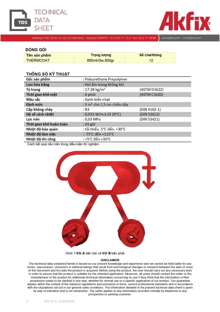 Keo bọt xốp PU foam cách âm, cách nhiệt, chống nóng Akfix Thermcoat