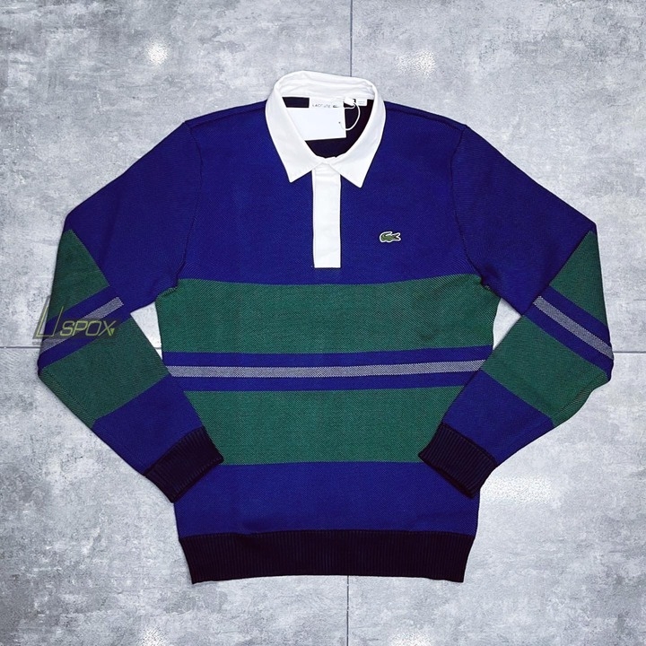 Lacoste Sweater Striped Rugby Blue Green