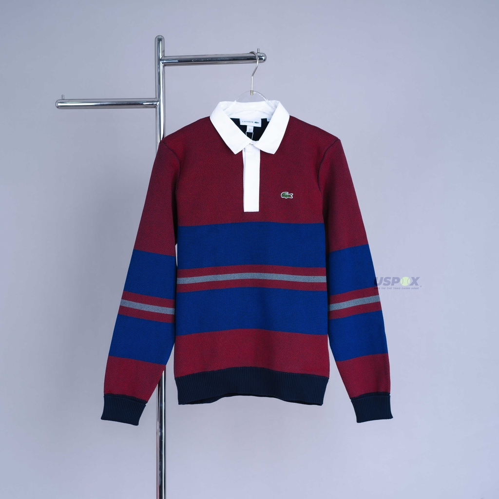 Lacoste Sweater Striped Rugby Blue Red