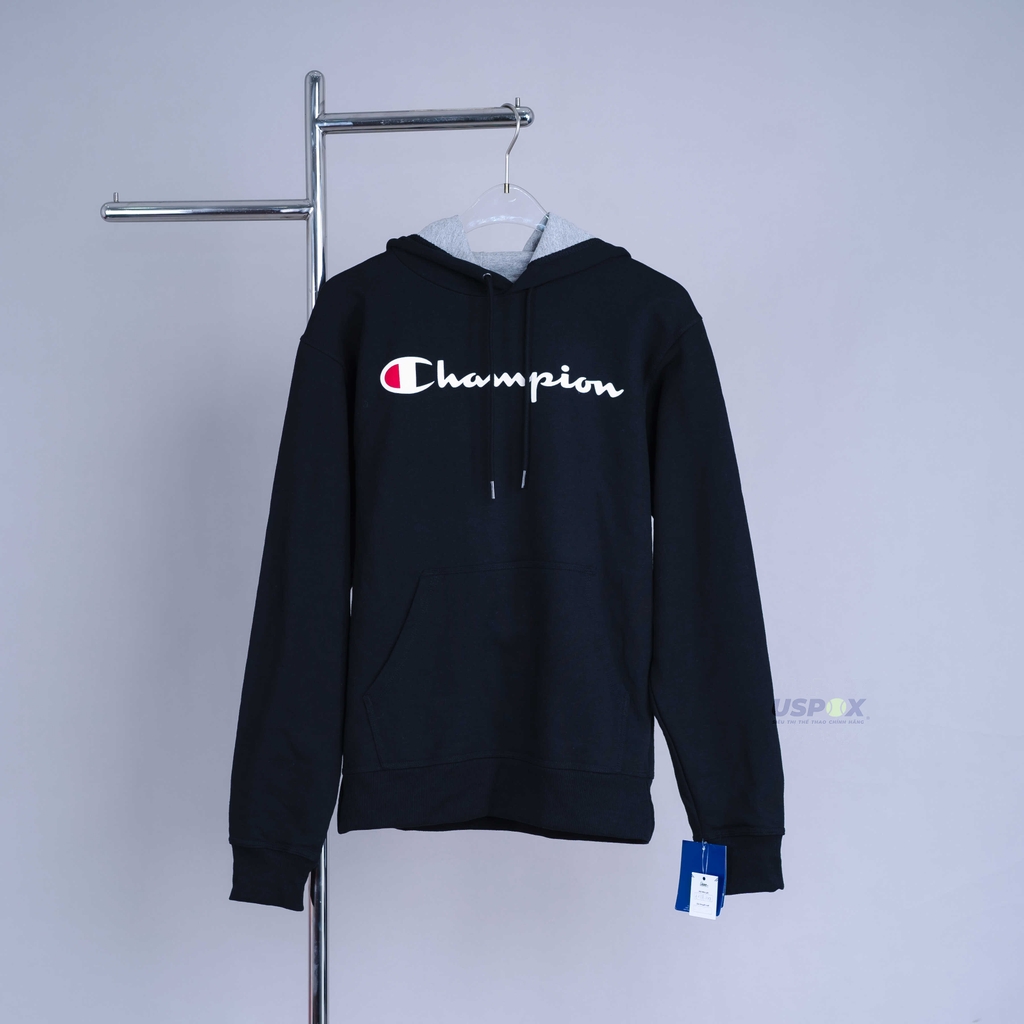 Champion Hoodie Logo Chữ Đen