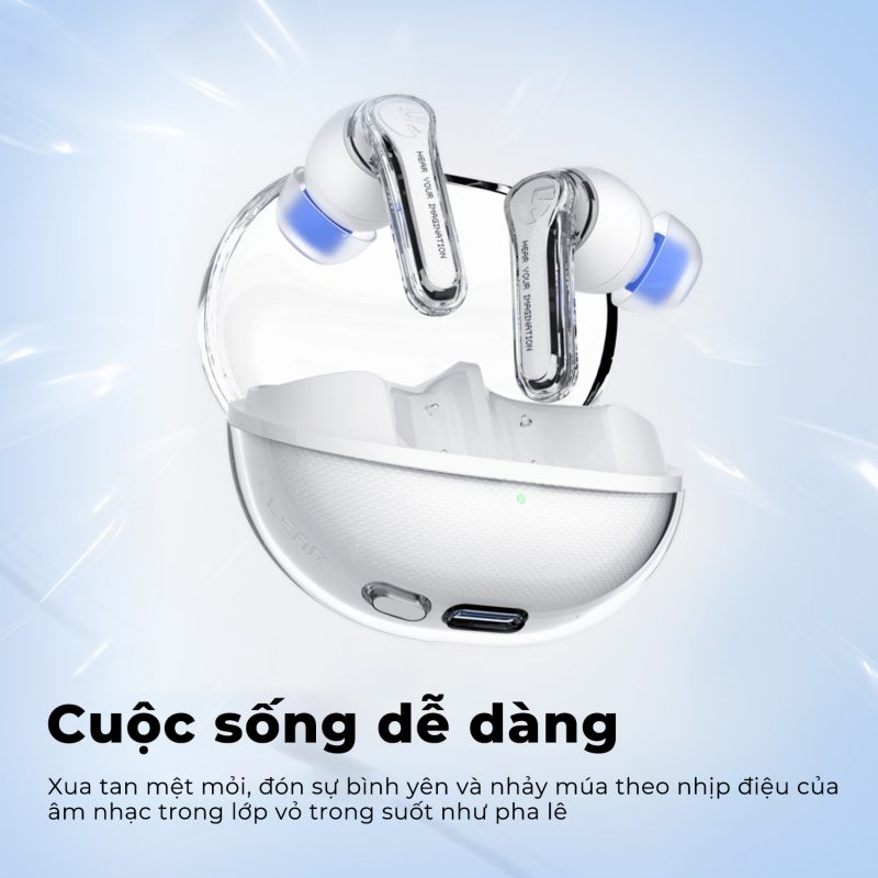 Tai Nghe Nhét Tai Bluetooth SoundPEATS Clear - Tai Nghe Trong Suốt Cá Tính Đẹp Mắt, Âm Thanh Hay, Giá Rẻ