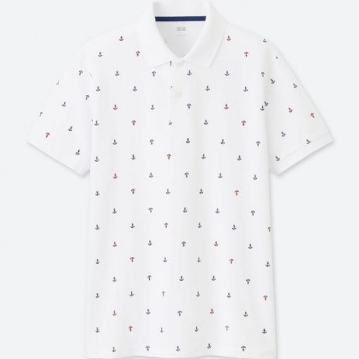Áo phông polo Uniqlo nam Dry Nhật Bản 2019 họa tiết mỏ neo màu trắng-415235