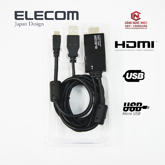 Cáp HDMI có đầu USB và microUSB MPA-MHDUAR15BK dài 1,5m hiệu Elecom