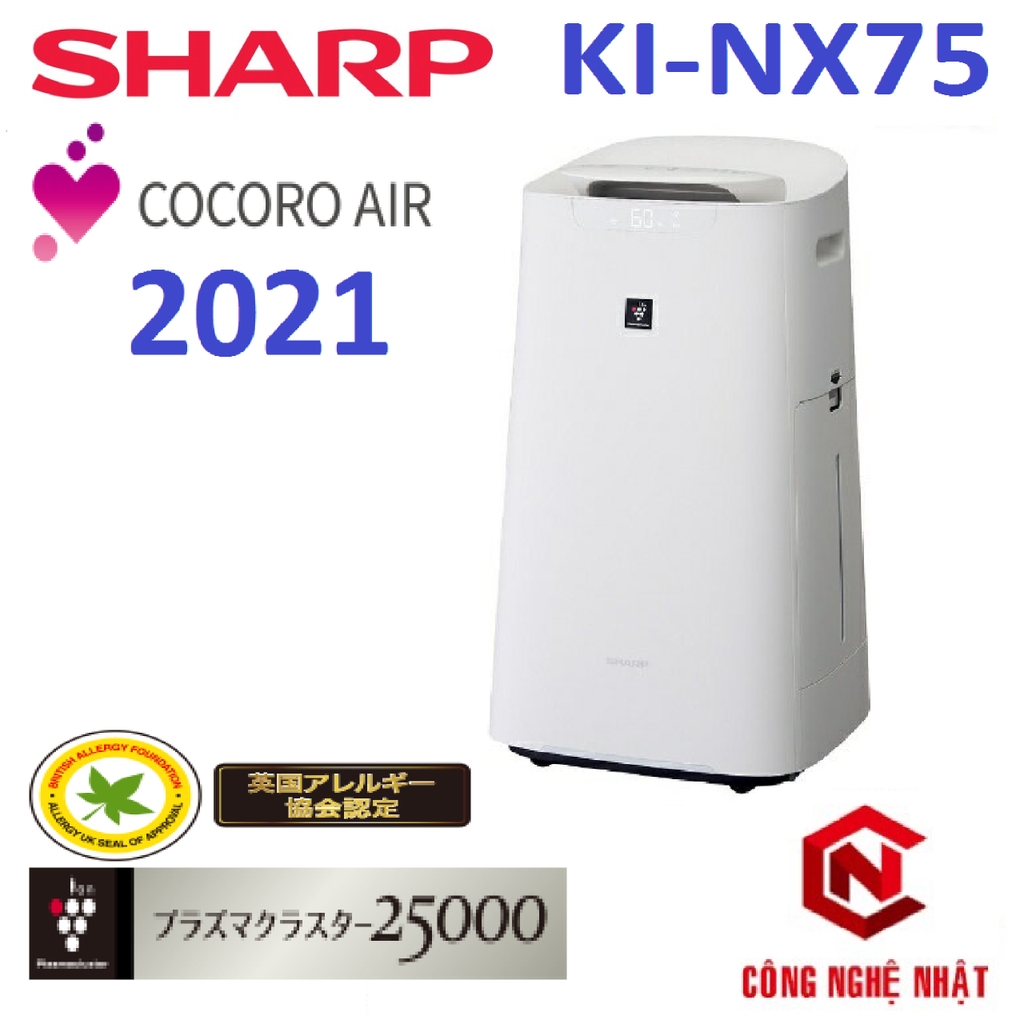 Máy lọc không khí, bù ẩm Sharp KI-NX75 | Ion Plasma 25000 Model 2021 lọc bụi mịn, khử mùi diệt khuẩn mới nguyên seal 100%