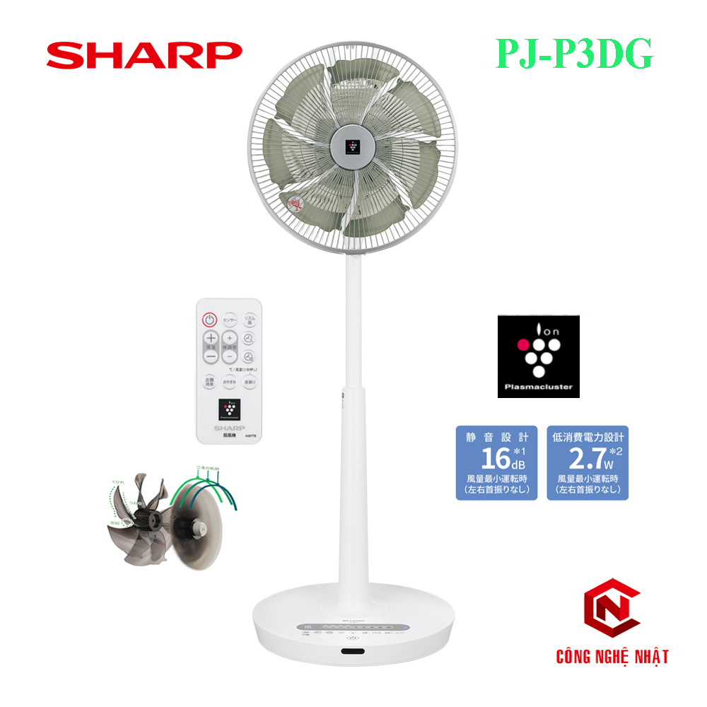 Quạt Điện SHARP PJ-P3DG Diệt Khuẩn Khử Mùi - Cảm Biến Nhiệt Độ Nội Địa Nhật [Model 2022 Cao Cấp Nhất Của Sharp]