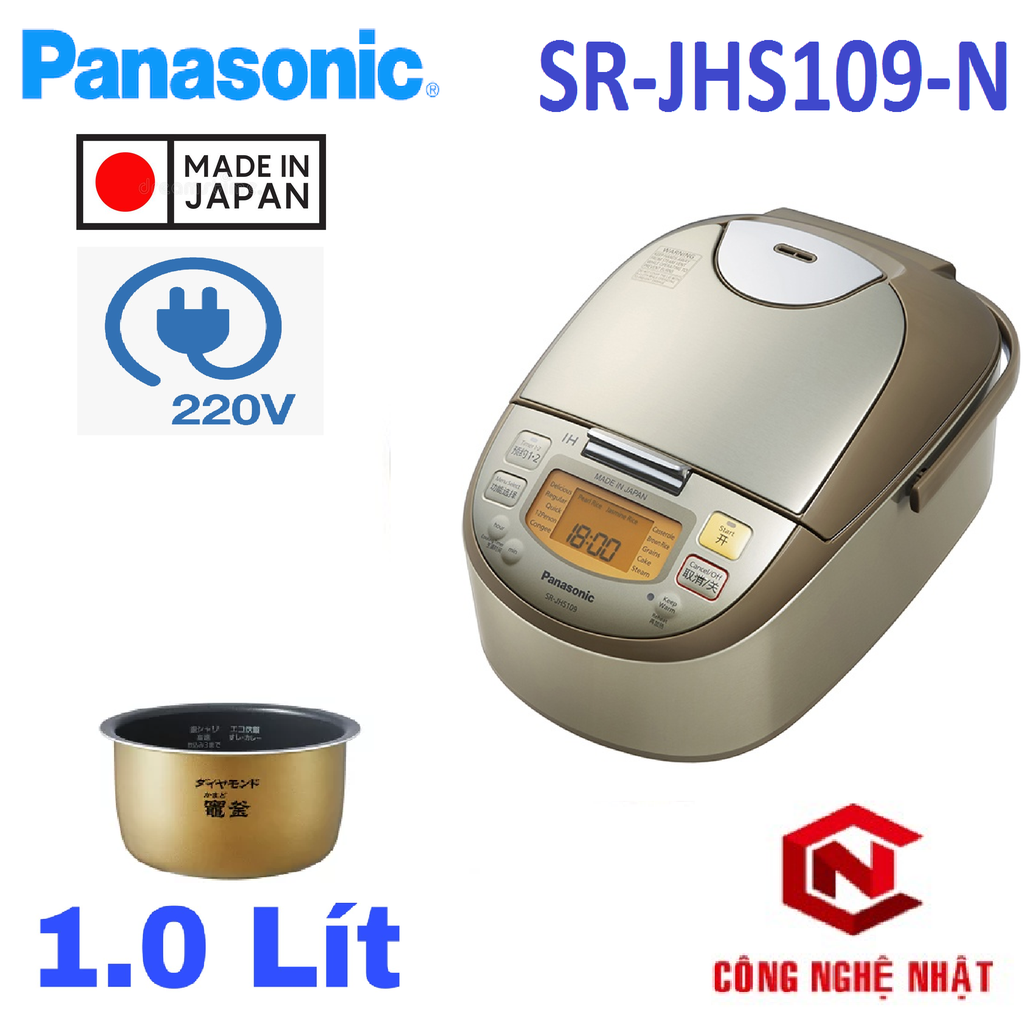 Nồi cơm cao tần Panasonic SR-JHS109-N 220V, NỒI PHỦ KIM CƯƠNG KAMADO CHỐNG XƯỚC MỚI 100%