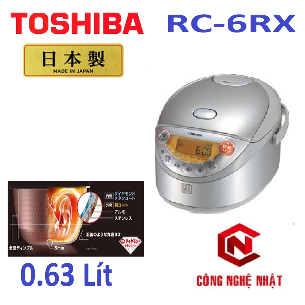 Nồi cơm điện cao tần IH TOSHIBA RC-6RX 0.63 lit màu xám  nội địa Nhật 96%