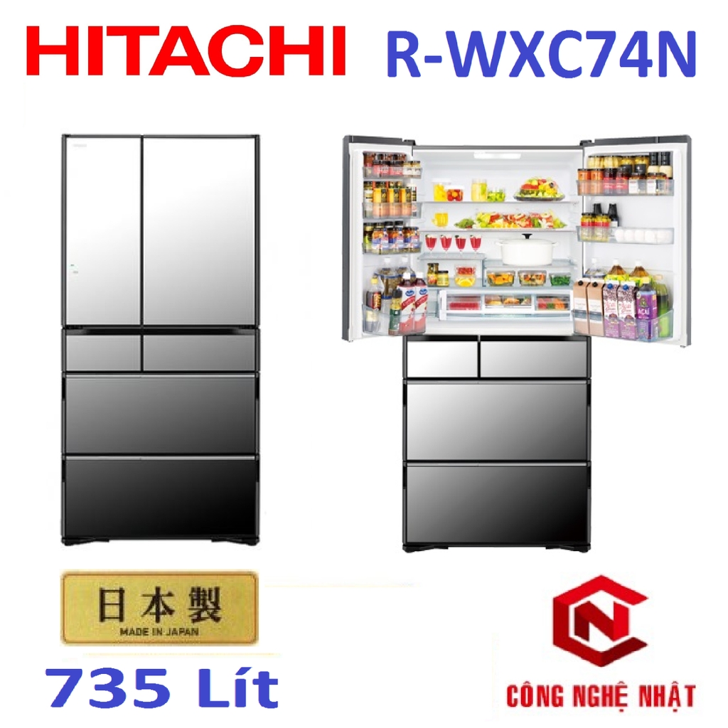 {VIP} Tủ lạnh 6 Cánh chính hãng Hitachi R-WXC74N 735 Lit mặt gương hút chân không Cấp đông mềm, Made in Japan mới 100%