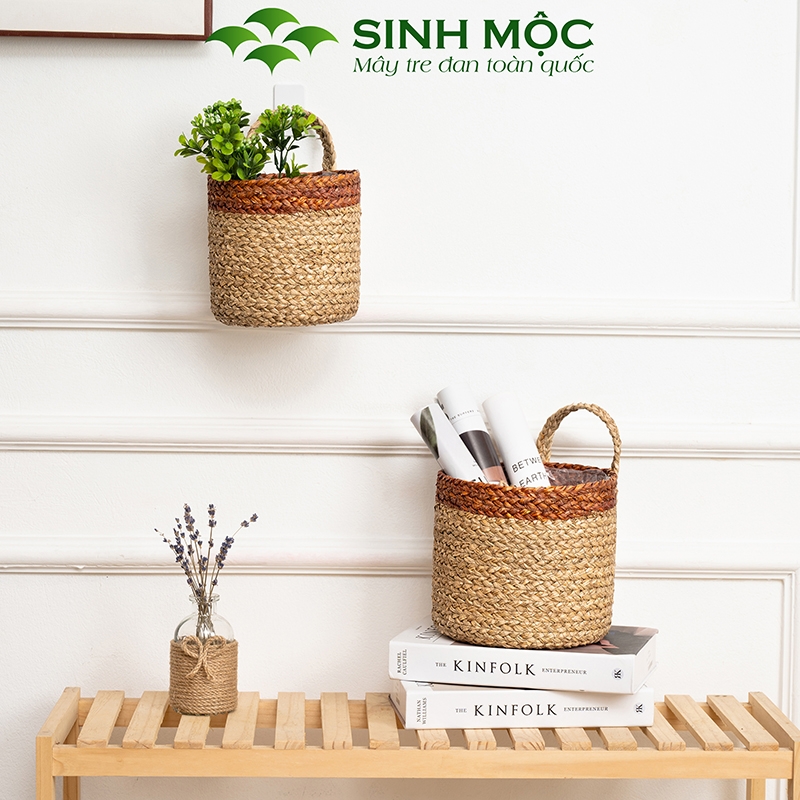 Giỏ cói trồng cây, giỏ cói đựng đồ, giỏ mây tre đan thân thiện với môi trường - M1004