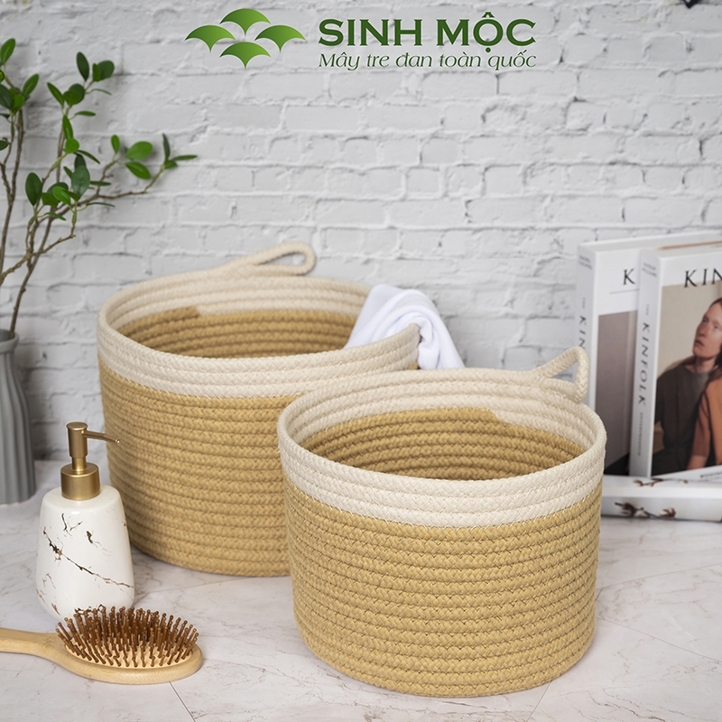 Giỏ cotton đựng đồ, giỏ đựng quần áo, giỏ đựng đa năng Sinh Mộc - M1031