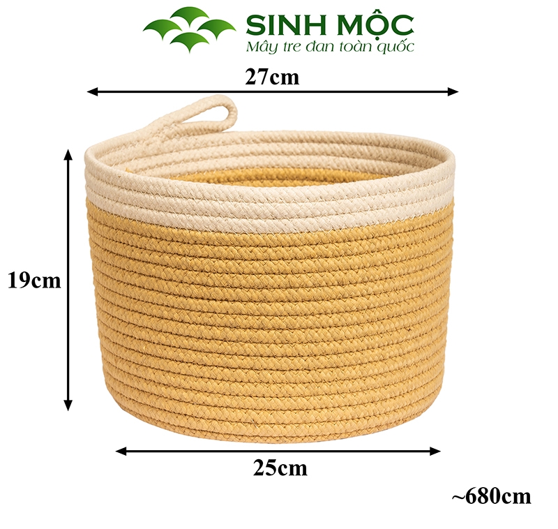 Giỏ cotton đựng đồ, giỏ đựng quần áo, giỏ đựng đa năng Sinh Mộc - M1031