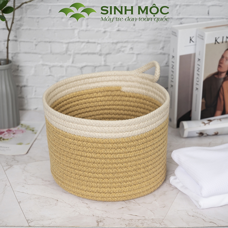 Giỏ cotton đựng đồ, giỏ đựng quần áo, giỏ đựng đa năng Sinh Mộc - M1031