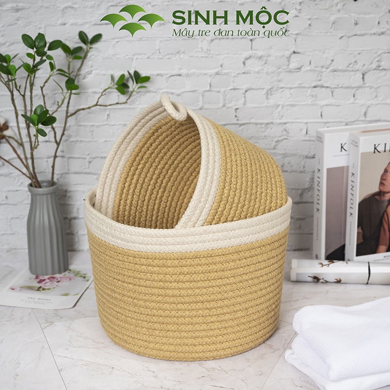 Giỏ cotton đựng đồ, giỏ đựng quần áo, giỏ đựng đa năng Sinh Mộc - M1031