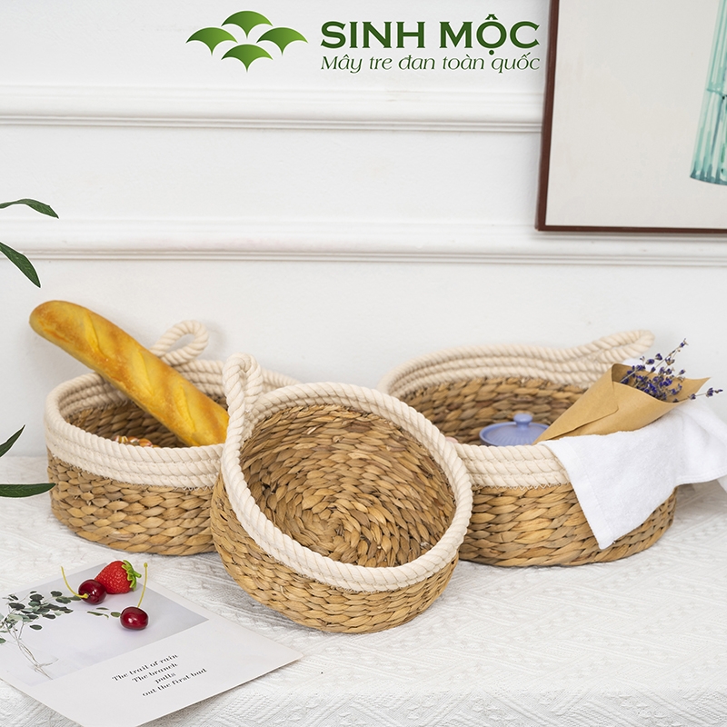 Khay decor lục bình pha cotton, dùng trang trí, đựng hoa quả, khay mỹ phẩm, khay đựng đồ cá nhân - M1002