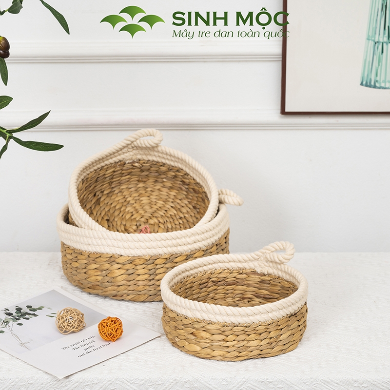 Khay decor lục bình pha cotton, dùng trang trí, đựng hoa quả, khay mỹ phẩm, khay đựng đồ cá nhân - M1002