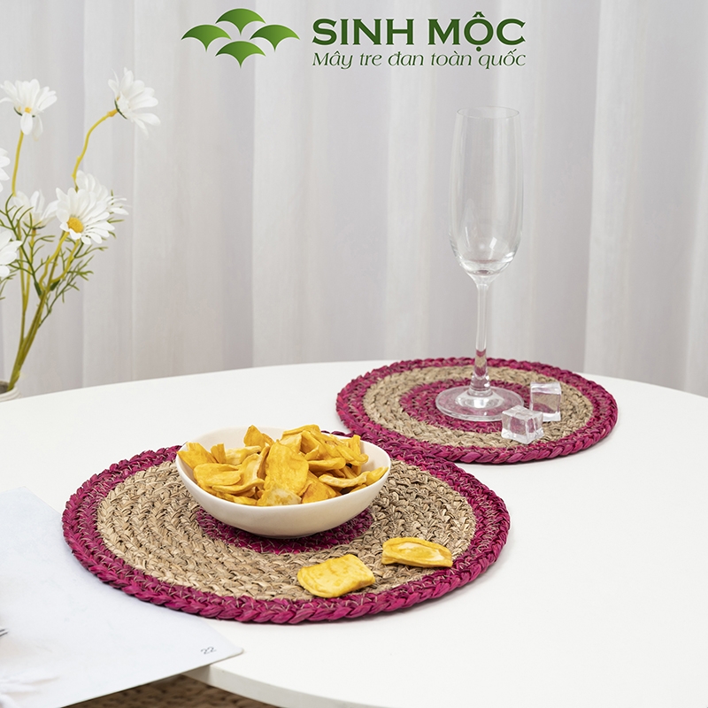 Lót ly bằng cói tự nhiên, lót cốc, lót bàn ăn, lót bát đĩa Sinh Mộc - M2001