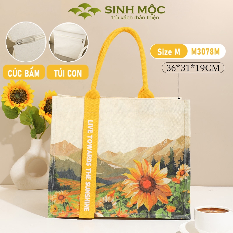 Túi xách canvas hoa hướng dương túi vải chống nước thời trang năng động – M3078 (hướng dương)