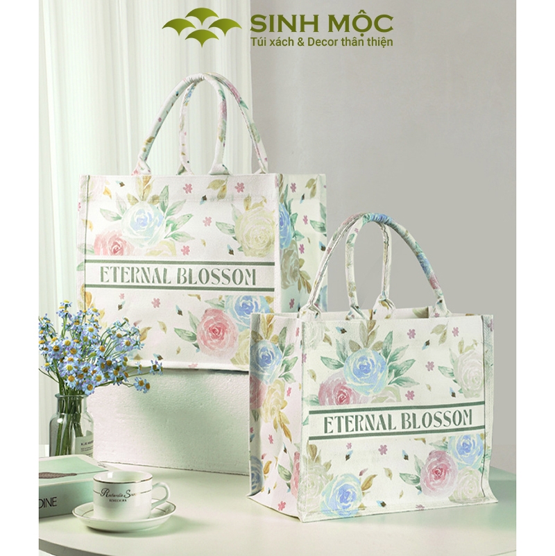 Túi du lịch, túi hoa hồng, túi canvas, túi tote to - M3052