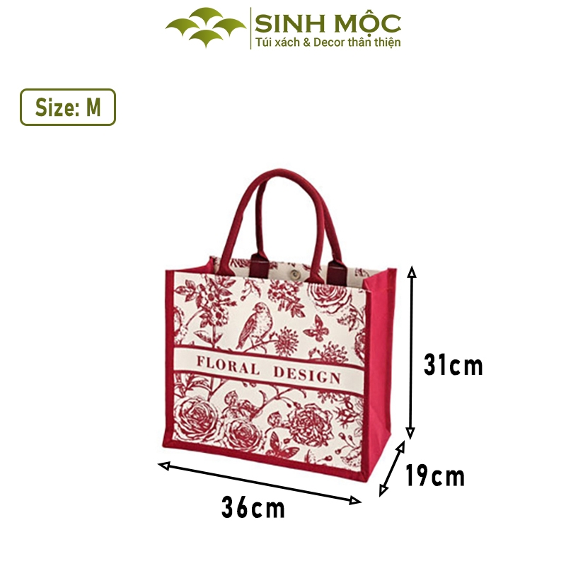 Túi canvas, túi tote, túi canvas cỡ lớn, túi hoa hồng, Sinh Mộc - M3049