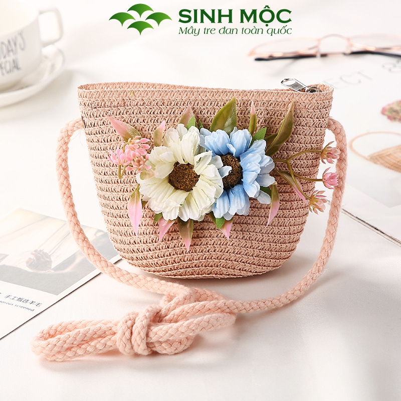 Túi cói trẻ em có hoa, túi cho bé Sinh Mộc - M3802