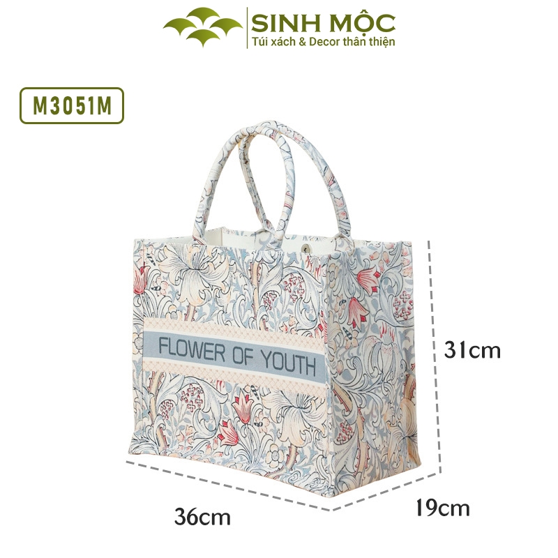 Túi canvas, túi họa tiết hoa ly, túi Sinh Mộc - M3051