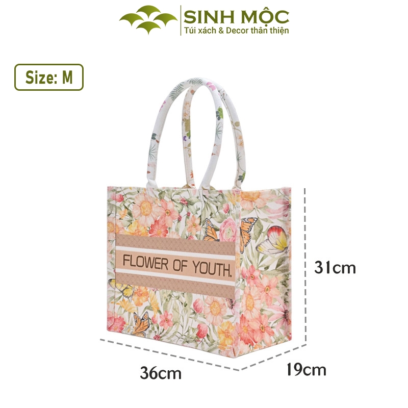 Túi tote, túi canvas, túi tote vải, túi hình hoa, Sinh Mộc - M3048