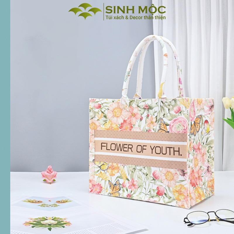 Túi tote, túi canvas, túi tote vải, túi hình hoa, Sinh Mộc - M3048