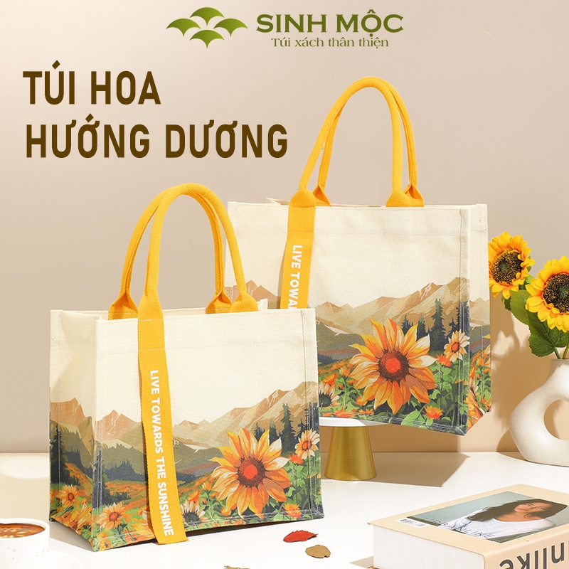 Túi xách canvas hoa hướng dương túi vải chống nước thời trang năng động – M3078 (hướng dương)