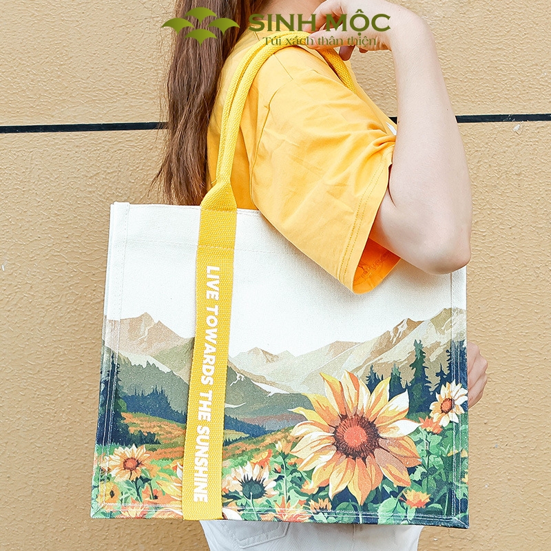Túi xách canvas hoa hướng dương túi vải chống nước thời trang năng động – M3078 (hướng dương)